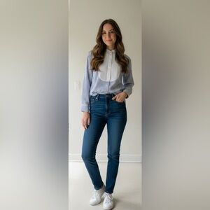 Ralph Lauren Blue and White Striped Button Down Shirt